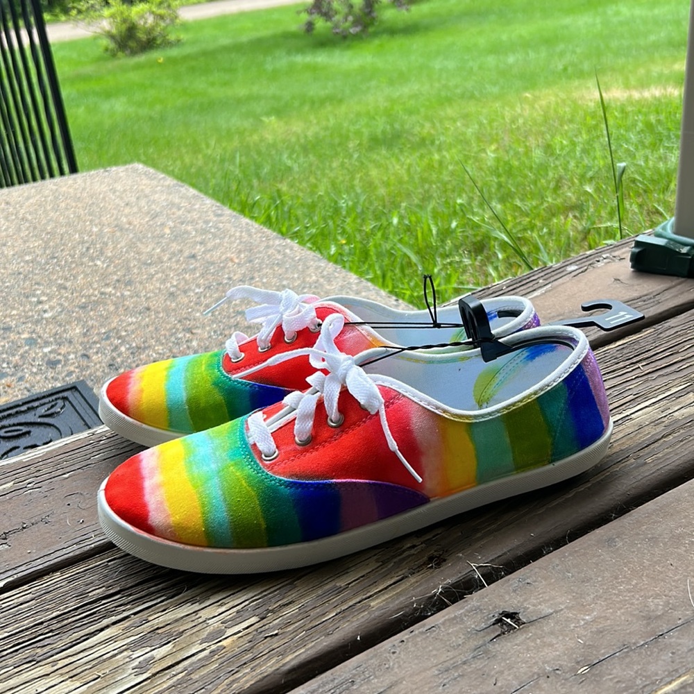 Handmade Rainbow Sneakers Women’s 11 One-of-a-Kind Hand Painted Canvas Shoes - Picture 4 of 9